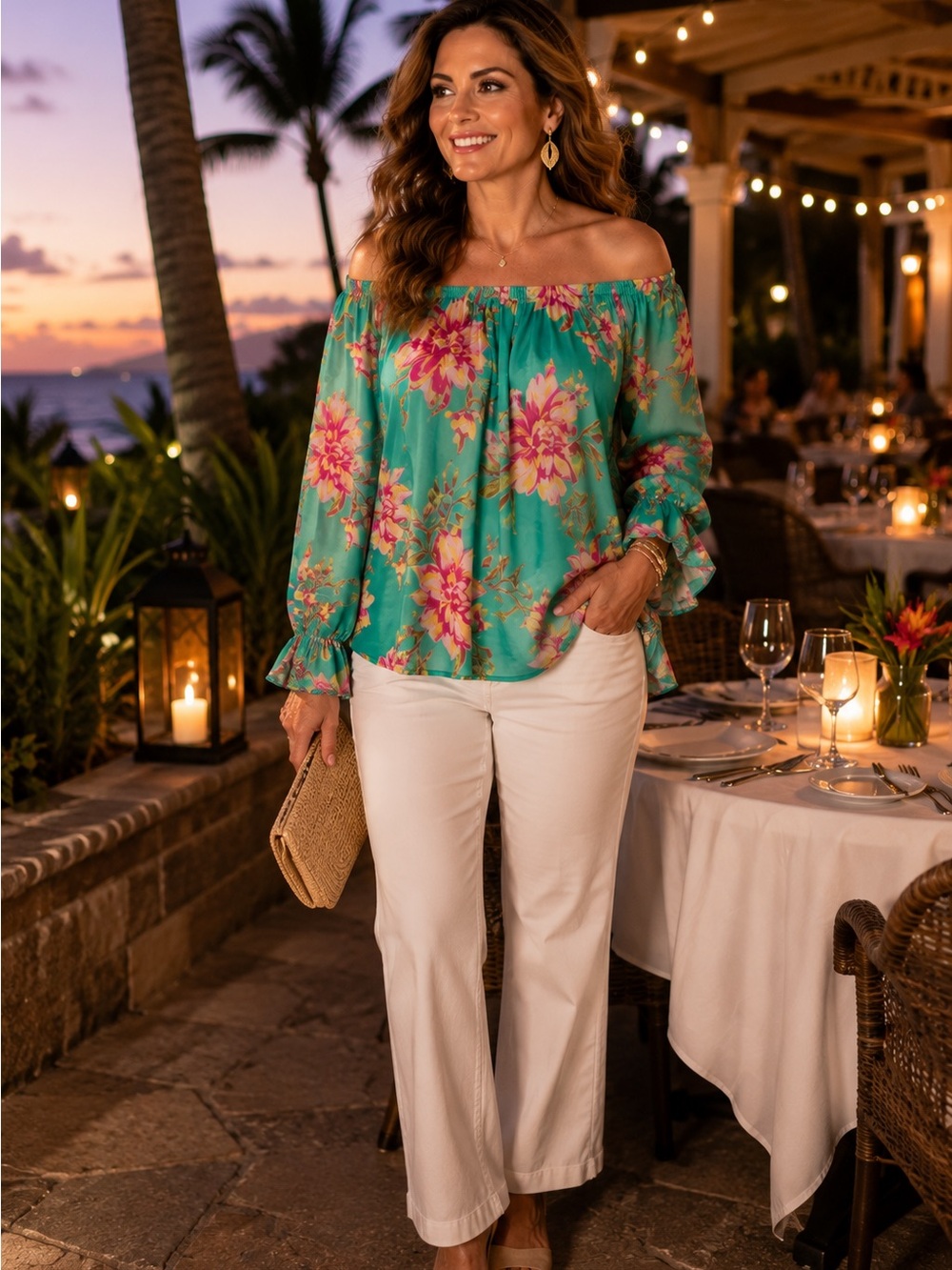 SUSAN GRAVER Floral Peasant Blouse Off Shoulder Bell Sleeve Boho Plus Size 1X - Picture 8 of 16
